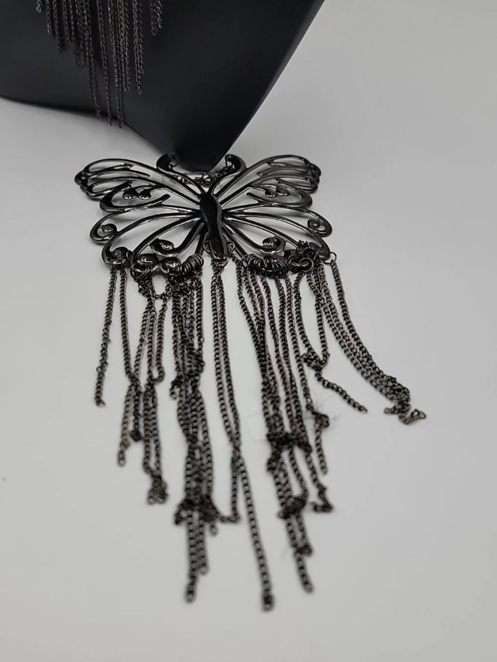 XXL Butterfly Runway Earrings Black Butterfly Tassel Statement Dangle Hooks 8"+ - Picture 7 of 10